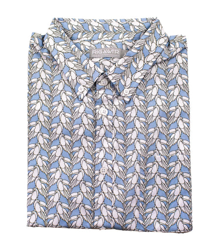 Men's Short Sleeve Casual Sport Shirt - Toucan Time - Sky Blue